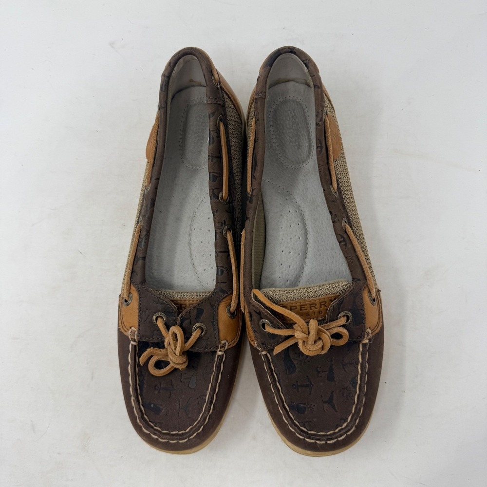 Sperry‎ Top-Sider Brown Nautical Anchor Print Leather Mesh Boat Shoes Size 10 - Picture 4 of 10